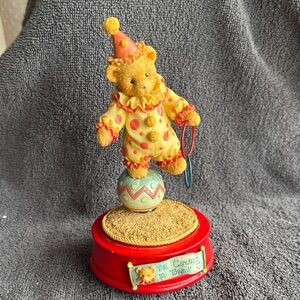 Cherished Teddies Music Box. Circus Bear Figurine with Red and Yellow Accents